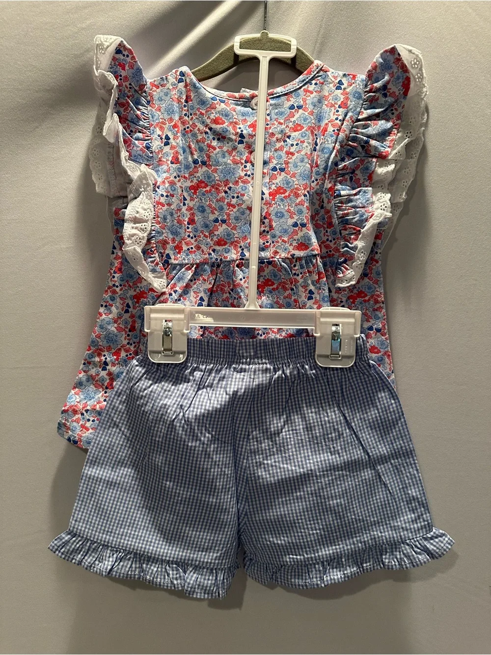 Girls Floral Ruffle Sleeve Top with Gingham Shorts